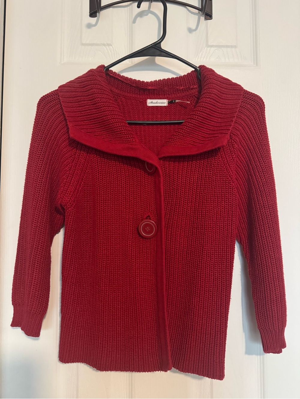 Stradivarius Red Chunky Knit Cardigan Sweater Oversized Collar sz S